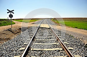 Railway attention signal, level crossing without barrier on a rural road