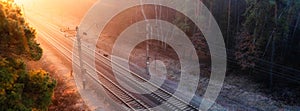 Railway autumn forest dawn view from a height