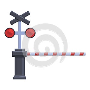 Railway barrier traffic lights icon, cartoon style