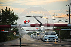 Railway Barriers wiht Red light traffic to stop car