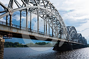 Railway Bridge Dzelzcela tilts over Daugava River