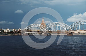 Railway Bridge and Latvian Academy of Sciences - Riga, Latvia