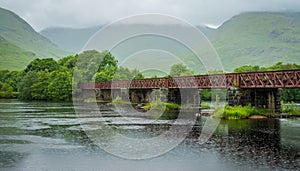 Railway bridge near Kilchurn Castle and Loch Awe, Argyll and Bute, Scotland.