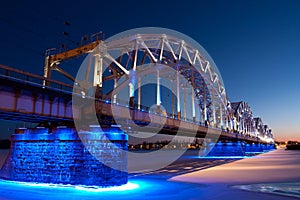 Railway bridge at night