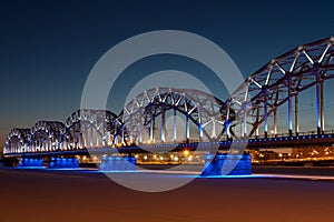 Railway bridge at night