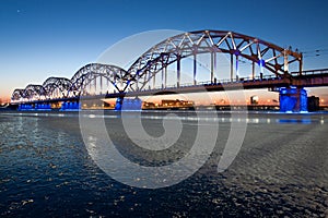 Railway bridge at night