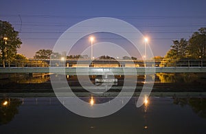 Railway bridge at night