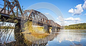 Railway bridge over the Fraser River in Prince George British Columbia