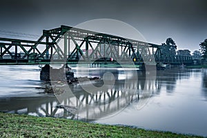 Railway bridge over the Odra River in Opole, Poland