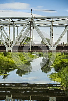 A railway bridge over a small river