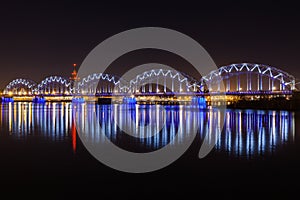 Railway bridge in Riga by Night