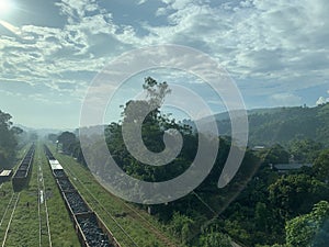 Railway cargo cars carrying coal.