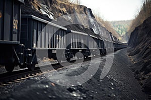 Railway cargo cars carrying coal. Generative AI