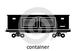 railway carriage of boxcar with name. Cargo Freight Forwarding Transport. Vector illustration Side View Isolated