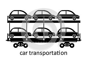 railway carriage of car transportation with name. Cargo Freight Forwarding Transport. Vector illustration Side View Isolated