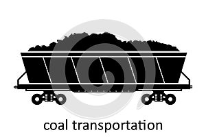 railway carriage of coal transportation with name. Cargo Freight Forwarding Transport. Vector illustration Side View Isolated