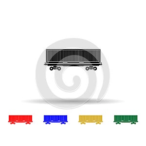 Railway carriage of container multi color icon. Simple thin line, outline vector of transport by train icons for ui and ux,