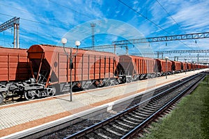 Railway carriage grain carrier for transporting agricultural crops.