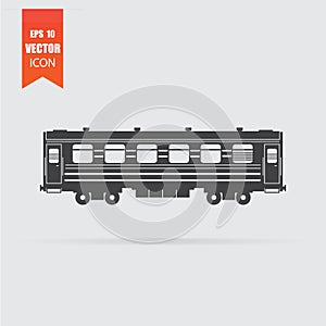 Railway carriage icon in flat style isolated on grey background