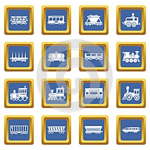 Railway carriage icons set blue square vector