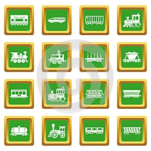 Railway carriage icons set green square vector