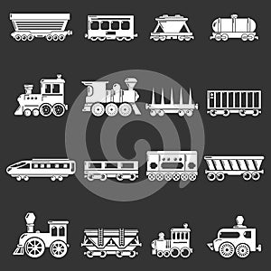 Railway carriage icons set grey vector