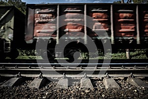 Railway carriage on rails, moving, blured by low shutter speed.