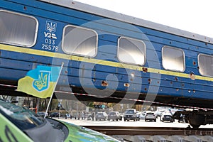 Railway carriage shelled by Russian troops in centre of Kiev
