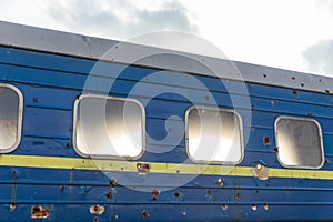 Railway carriage shelled by Russian troops in centre of Kiev