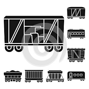 Railway carriage vector black icon set.Vector isolated illustration carriage transport for railroad,.Icon set of