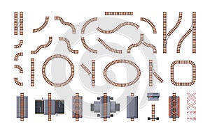 Railway constructor. Train crossing railway tracks and road intersection, metro subway line and crossroad, tram wagon