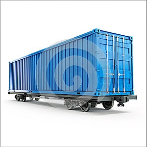 Railway container car, isolated white background