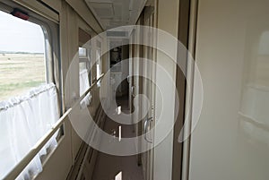 Railway coupe vagon Light interior photo