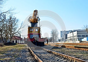 Railway crane on the platform,