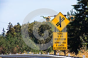 Railway crossing ahead Warning road sign