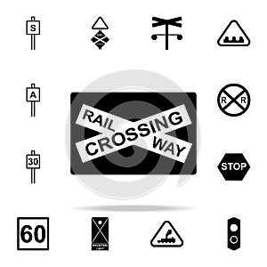 railway crossing icon. Railway Warnings icons universal set for web and mobile