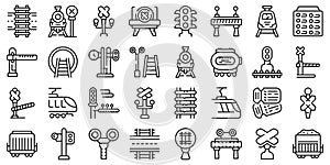 Railway crossing icons set outline vector. Railroad signal