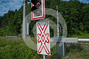 Railway crossing, level crossing sign photo