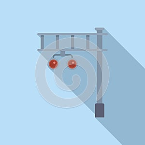 Railway crossing lights on pillar icon flat vector. Track caution
