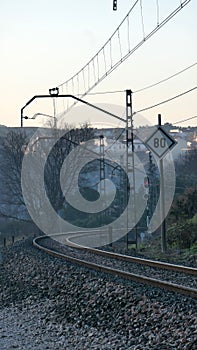 Railway curve on dull early morning