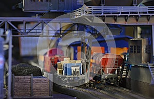 Railway depot and coal depot to supply the locomotives on the model HO scale