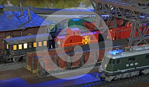 Railway depot and coal depot to supply the locomotives on the model HO scale