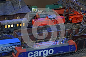 Railway depot and coal depot to supply the locomotives on the model HO scale photo