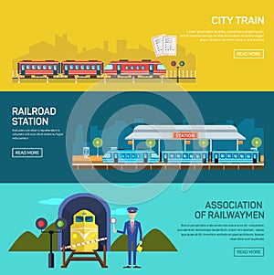 Railway design concept set with train station