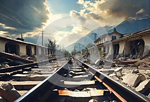 Railway destroyed by powerful earthquake photo