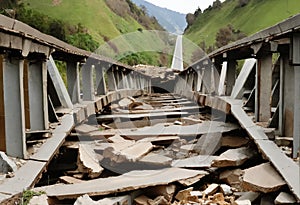 Railway destroyed by powerful earthquake photo