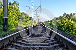 Railway with electric poles