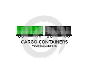 Railway Express containers logo design. Freight train with cargo containers railway, station transport logistic distribution goods