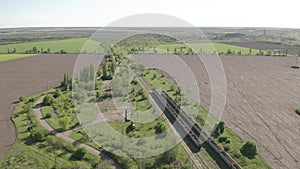 Railway in the field. parking of empty freight cars.