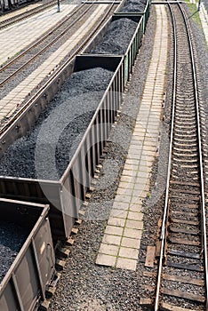 Railway freight cars with coal